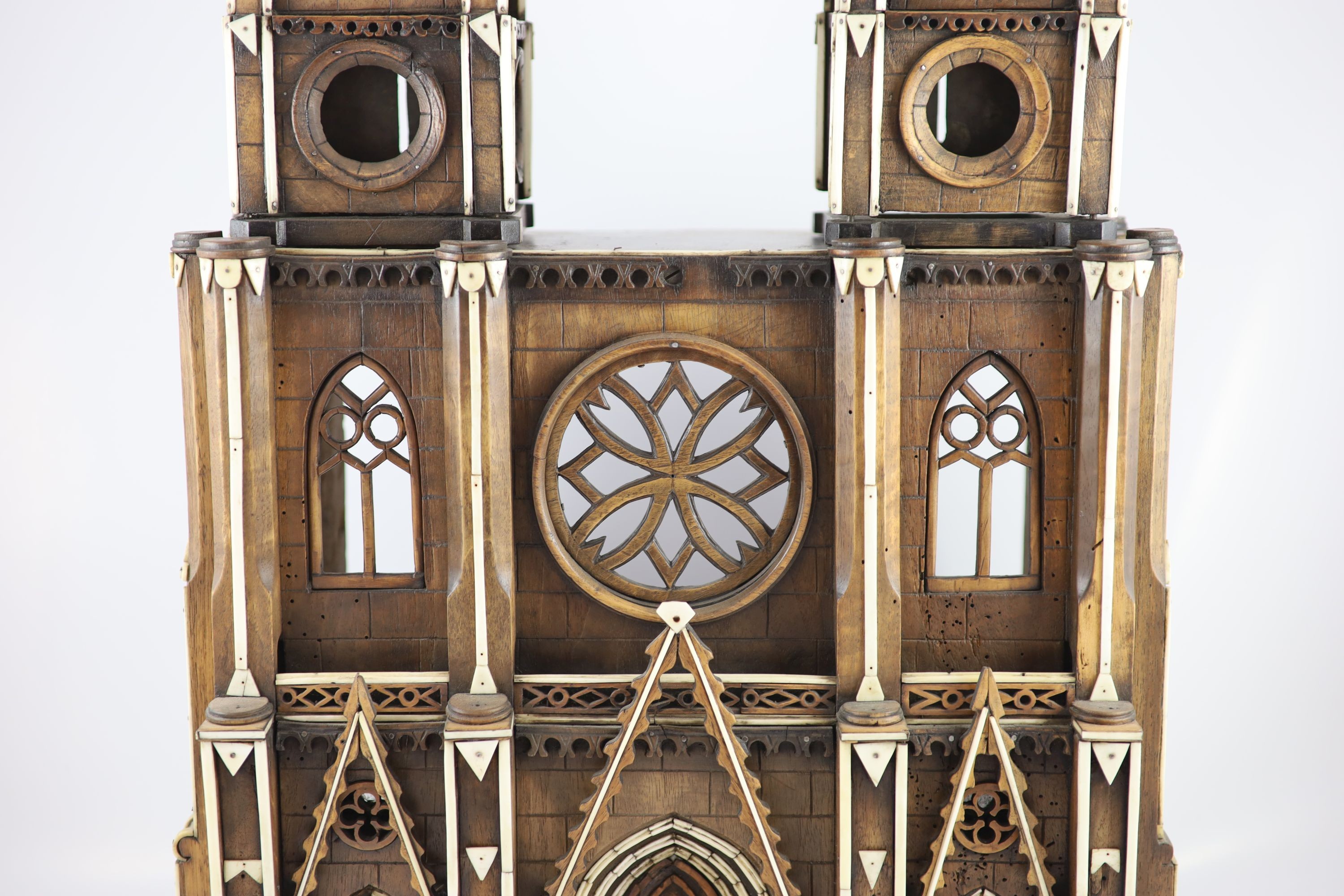 A 19th century French walnut and ivory model, Notre Dame